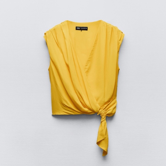 Zara Women's Bright Yellow Knotted Draped Sleeveless Top Size M NWT - Picture 6 of 8